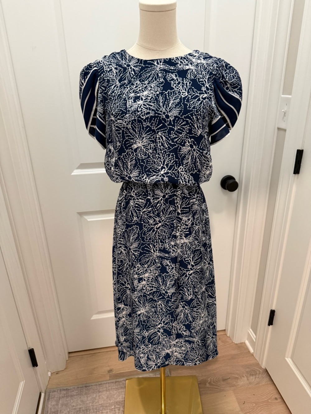 H&M Navy and White Floral Midi Dress